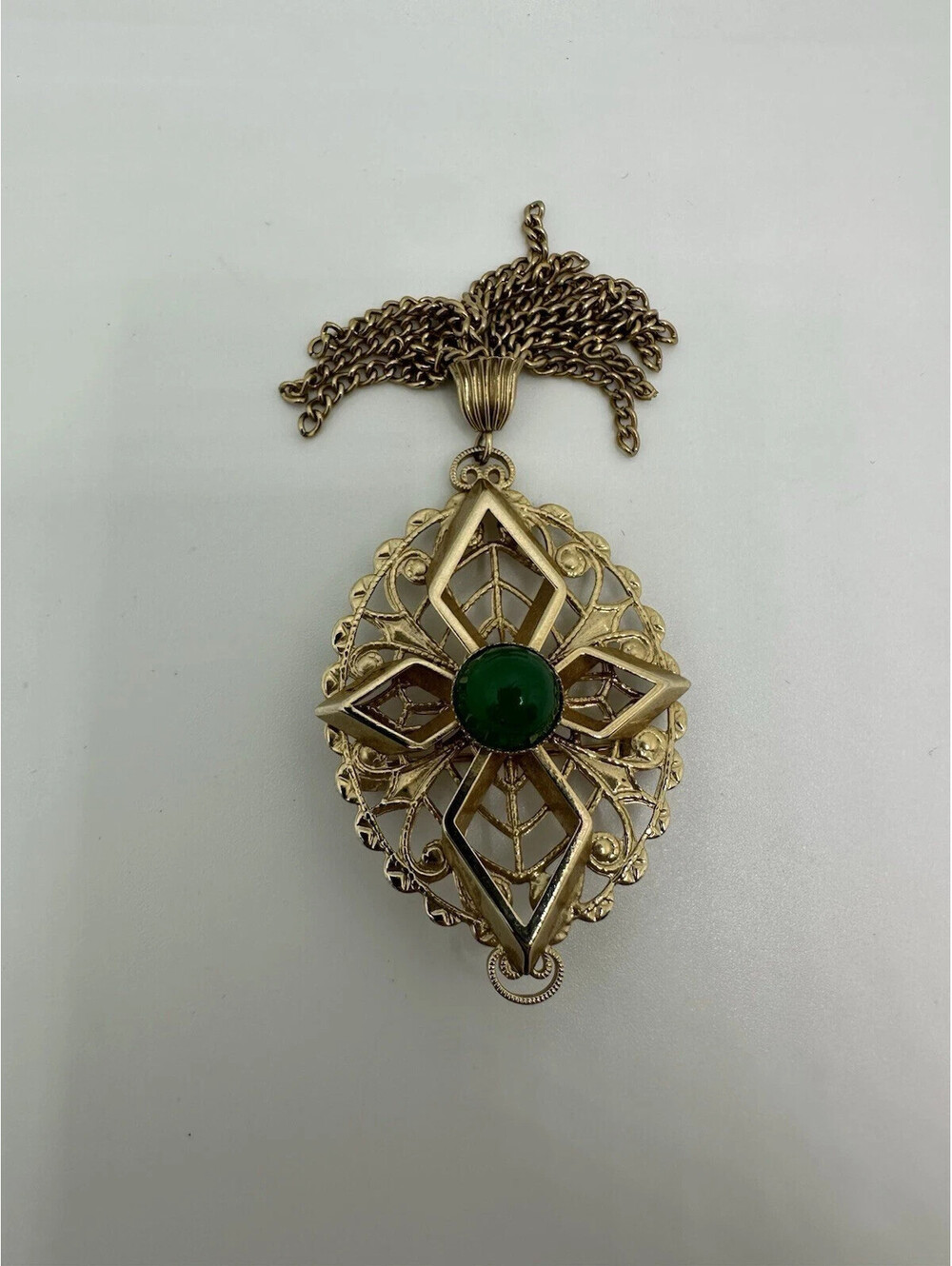 Vintage 1966 Sarah Coventry "Jade Garden" Goldtone Pin Brooch Filigree